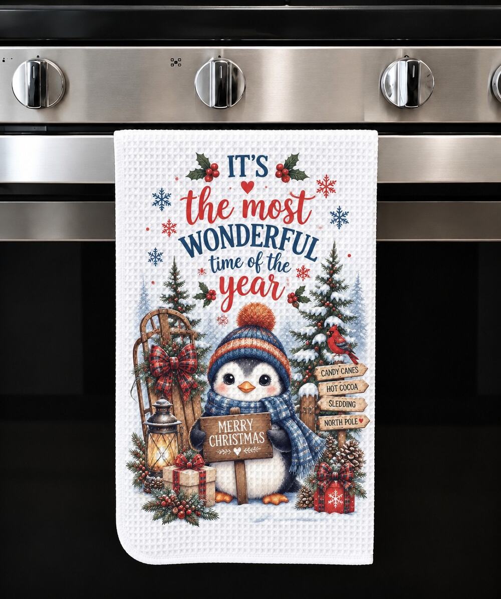 Most Wonderful Time of the Year Christmas Penguin Kitchen Towel